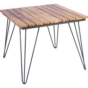 Mesa Tramontina Tarsila Cuadrada en Madera de Teca con Estructura de Acero al Carbono y Acabado Ecoclear Grafito