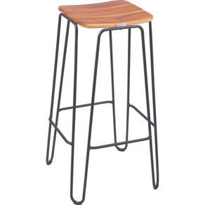 Taburete Tramontina Tarsila en Madera de Teca con Estructura de Acero al Carbono y Acabado Ecoclear Grafito