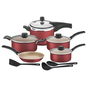 Batería de Cocina Tramontina Turim en Aluminio con Revestimiento Interno y Externo en Antiadherente Starflon Max Rojo 08 Piezas