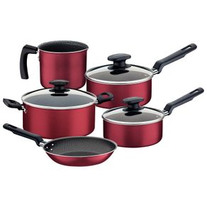 Batería de Cocina Tramontina Loreto en Aluminio con Revestimiento Interno y Externo Antiadherente Starflon Max con Mangos y Asas Rojo 5 Piezas