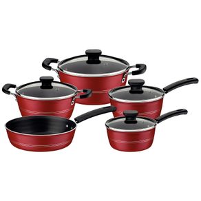 Batería de cocina Tramontina Sicília en aluminio con revestimiento interno y externo en antiadherente Starflon Excellent rojo 5 piezas