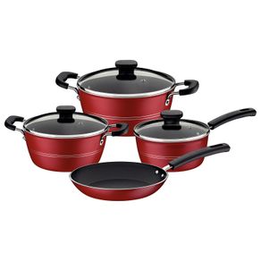 Batería de cocina Tramontina Sicília en aluminio con revestimiento interno y externo en antiadherente Starflon Excellent rojo 4 piezas