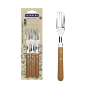 Juego de Tenedores de Mesa Tramontina Dynamic con Láminas en Acero Inoxidable y Mangos de Madera Natural 03 Piezas