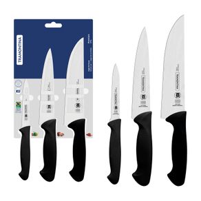 Juego de Cuchillos Tramontina Premium con Láminas de Acero Inoxidable y Mangos de Polipropileno Negro 3 Piezas