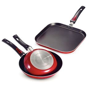 Juego de Sartenes Tramontina Everyday en Aluminio con Revestimiento Interno en Antiadherente Starflon Max y Externo Siliconado Rojo 03 Piezas