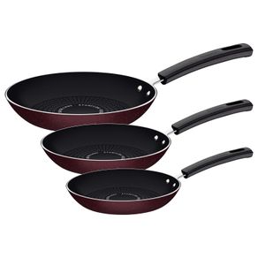 Juego de Sartenes Tramontina Sicília en Aluminio con Revestimiento Interno y Externo de Antiadherente Starflon Excellent Rojo 3 Piezas