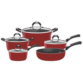Batería de Cocina Tramontina Mônaco Induction en Aluminio con Revestimiento Interno Antiadherente Starflon Premium y Externo Siliconado Rojo 5 Piezas