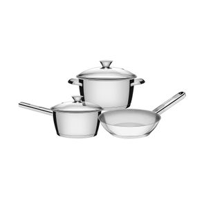 Batería de cocina Allegra de acero inoxidable con fondo triple de 3 piezas Tramontina