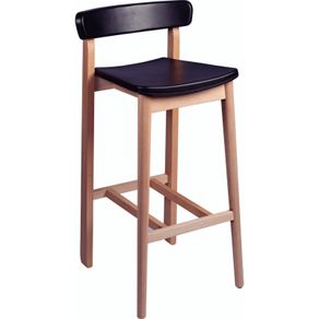 Taburete de bar Tramontina Piazza Kyoto en madera Tauari con acabado en barniz transparente y tapizado negro