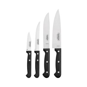 Juego de cuchillos Tramontina Ultracorte con láminas de acero inoxidable y mangos de polipropileno negro, 4 piezas.
