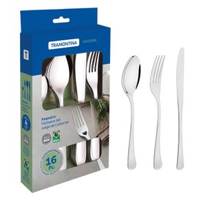 Juego de cubiertos Havana de acero inoxidable con cuchillos de mesa y terminación brillante de 16 piezas Tramontina
