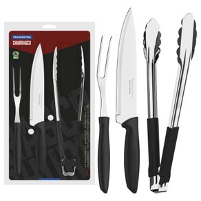 Juego para Asado Tramontina Plenus con Láminas de Acero Inoxidable y Mangos de Polipropileno Negro 3 Piezas