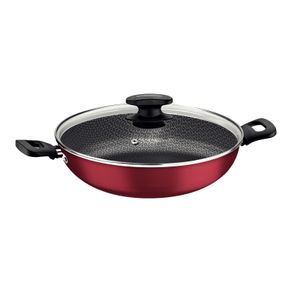 Wok Tramontina Loreto en Aluminio con Revestimiento Interno Antiadherente Starflon Max con Tapa de Vidrio Rojo 28 cm 3,3 L