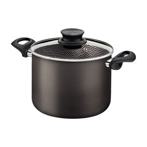 Olla Alta Tramontina Paris en Aluminio con Revestimiento Interno y Externo Antiadherente Starflon Max Plomo con Tapa de Vidrio 24 cm 7,2 L