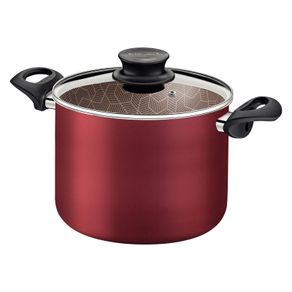 Olla Alta Tramontina Paris en Aluminio con Revestimiento Interno y Externo Antiadherente Starflon Max Rojo con Tapa de Vidrio 28 cm 11,8 L