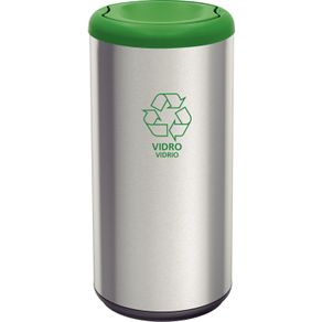 Basurero de acero inoxidable Tramontina Piemonte con terminación Satinado, tapa de vaivén de polipropileno verde y 40 l de capacidad.