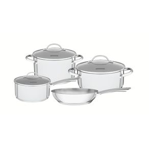 Batería de cocina Una de acero inoxidable con fondo triple y tapas de vidrio 4 piezas Tramontina