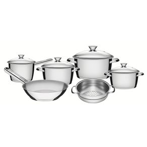 Batería de cocina Allegra de acero inoxidable con fondo triple de 6 piezas Tramontina
