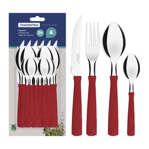 Juego de Cubiertos Tramontina New Kolor con Láminas de Acero Inoxidable y Mangos de Polipropileno Rojo 24 Piezas