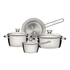 Batería de cocina Allegra de acero inoxidable con fondo triple de 4 piezas Tramontina