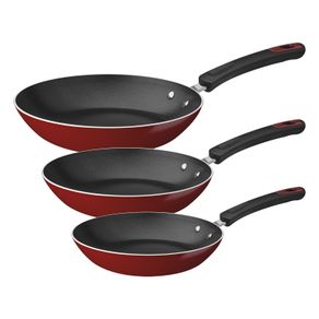Juego de Sartenes Tramontina Loreto en Aluminio con Revestimiento Interno y Externo Antiadherente Starflon Max con Mangos de Baquelita Rojo 3 Piezas