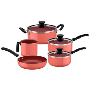 Batería de Cocina Tramontina Évora en Aluminio con Revestimiento Interno Cerámico y Externo de Silicona Coral 5 Piezas