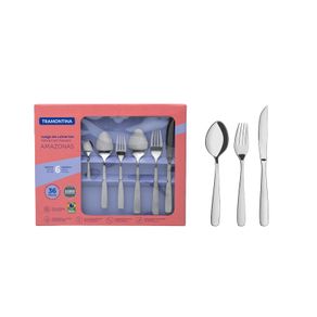 Juego de cubiertos de 36 piezas Tramontina Amazonas de acero inoxidable con cuchillos para asado y terminación brillante