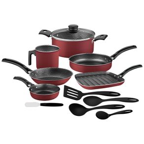 Juego de Cocina Tramontina Ankara en Aluminio con Revestimiento Interno y Externo en Antiadherente Starflon Max Rojo 12 Piezas