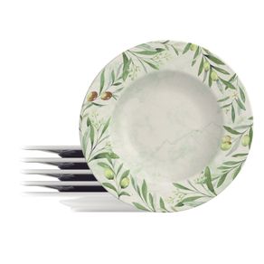Kit Plato Raso Tramontina Oliva en Porcelana Decorada 28 cm 06 Piezas