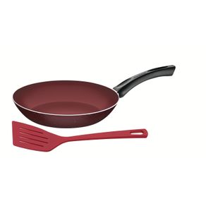 Sartén Tramontina Praga en Aluminio con Revestimiento Interno y Externo en Antiadherente Starflon Max Rojo con Espátula 24 cm 1,2 L