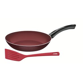 Sartén Tramontina Praga en Aluminio con Revestimiento Antiadherente Interno y Externo Starflon Max Rojo con Espátula de Nylon 26 cm 1,8 L