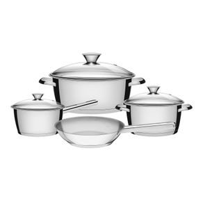 Batería de cocina Allegra de acero inoxidable con fondo triple y tapa de vidrio 4 piezas Tramontina