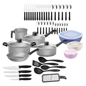 Batería de Cocina Tramontina en Aluminio con Revestimiento Interno y Externo Antiadherente Starflon Max Plomo 36 Piezas