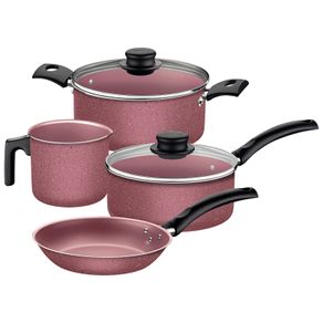 Batería de Cocina Tramontina Turim en Aluminio con Revestimiento Interno y Externo en Antiadherente Starflon Max Rosa 04 Piezas