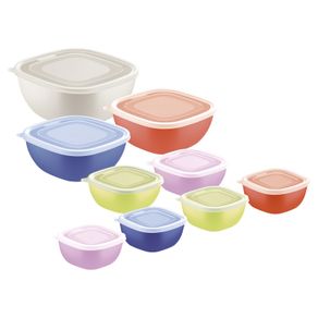 Juego de Potes Tramontina MixColor de Polipropileno de Mezclado con Tapa Transparente 18 Piezas