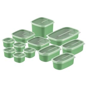 Juego de Potes Tramontina MixColor en Polipropileno Verde Salvia con Tapa Transparente 12 Piezas