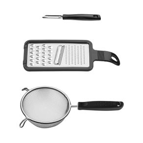 Juego de Utensilios Tramontina Utilità en Acero Inoxidable con Mangos de Polipropileno Negro 3 Piezas