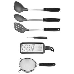 Juego de Utensilios Tramontina Utilità en Acero Inoxidable con Mangos de Polipropileno Negro 06 Piezas