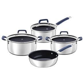 Batería de Cocina Tramontina Romagna en Acero Inoxidable y Aluminio con Revestimiento Interno Cerámico Black Stone 4 Piezas