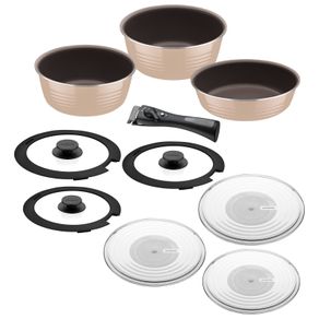 Batería de Cocina Multiuso Tramontina Itria en Aluminio con Revestimiento Cerámico y Mango Desmontable Marfil 10 Piezas
