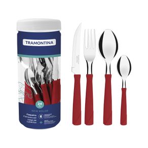 Juego de Cubiertos Tramontina New Kolor con Láminas de Acero Inoxidable y Mangos de Polipropileno Rojo 24 Piezas