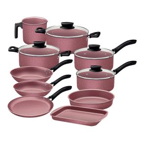 Batería de Cocina Tramontina Linz en Aluminio con Revestimiento Interno y Externo en Antiadherente Starflon Max Rosa 10 Piezas