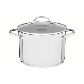 Olla Alta Una de acero inoxidable con fondo triple, tapa de vidrio 24 cm y 7,7 l Tramontina