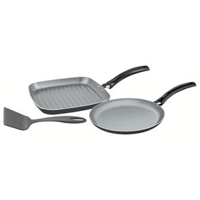 Juego de Bifera y Panquequera Tramontina Turim en Aluminio con Revestimiento Interno Antiadherente Starflon Max Plomo 03 Piezas