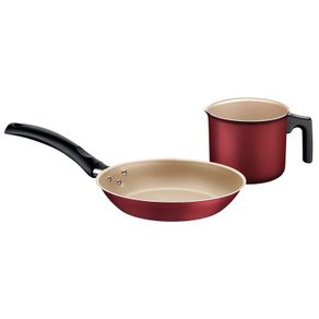 Juego de Sartén y Hervidor Tramontina Turim en Aluminio con Revestimiento Interno y Externo con Antiadherente Starflon Max Rojo 02 Piezas