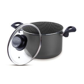 Olla Alta Tramontina Paris en Aluminio con Revestimiento Interno y Externo Antiadherente Starflon Max Grafito con Tapa de Vidrio 28 cm 11,8 L