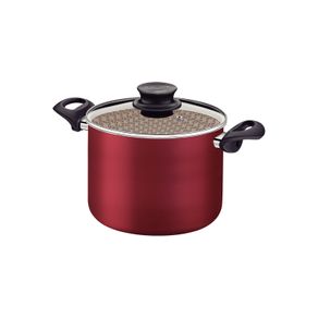 Olla Alta Tramontina Paris de Aluminio con Revestimiento de Antiadherente Starflon Max Rojo con Tapa de Vidrio 16 cm 2,1 l