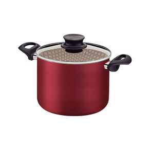 Olla Alta Tramontina Paris de Aluminio con Revestimiento de Antiadherente Starflon Max Rojo con Tapa de Vidrio 20 cm 4,2 l