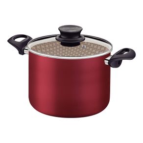 Olla Alta Tramontina Paris en Aluminio con Revestimiento Interno y Externo Antiadherente Starflon Max Rojo con Tapa de Vidrio 26 cm 9,6 L