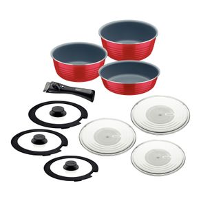 Batería de Cocina Multiuso Tramontina Ítria en Aluminio con Revestimiento Interno y Externo Cerámico Rojo 10 Piezas